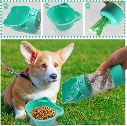 Dog Water Bottle Portable,Leak Proof Puppy Water Bottle Dispenser with Food Container,Lightweight Travel Water Bowl for Dogs Outdoor Walking Travel Hiking(19 OZ,Green)