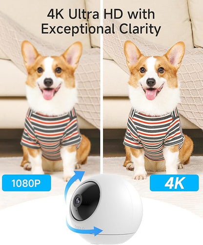 Noorio 4K Security Indoor Camera, 5GHz WiFi Security Camera, Pet/Dog/Baby Camera with Phone app, 360 Pan-Tilt, Night Vision, Human/Pet Auto Tracking, Works with Homekit, T120