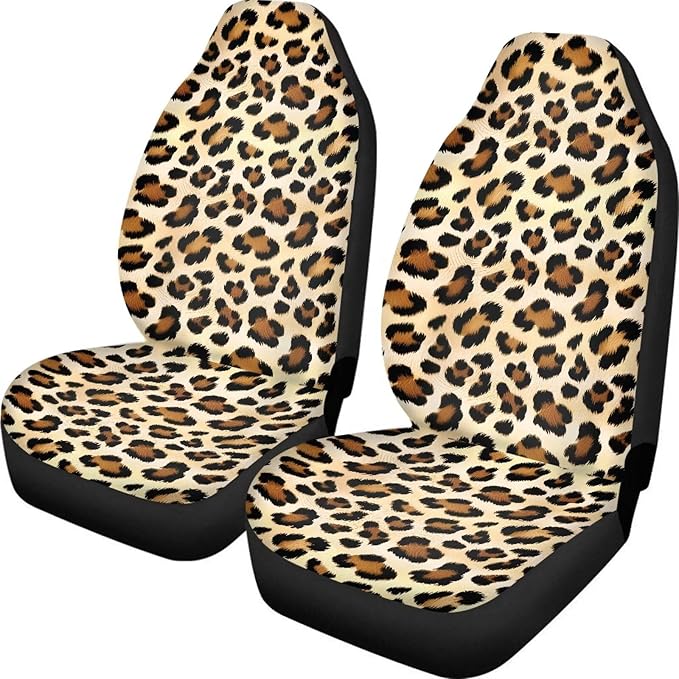 Dreaweet Leopard Print Car Seat Covers Front Seats Brown Cheetah Print Car Accessories for Women 2 Piece Washable Universal Bucket Seat Covers for Cars SUV Sedan
