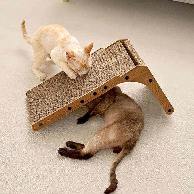 EHEYCIGA Cardboard Cat Scratcher for Indoor Cats, 26.8 Inch L Shaped Vertical Cat Scratching Board with Ball Cat Toy, Large Cat Scratcher Pad, Brown (Pack of 2)