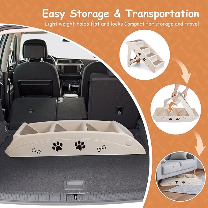 20" H 4-Step Dog Stairs for Small Dogs and Cats, Non-Slip Dog Steps for High Beds, Couch, Sofa, Sturdy Pet Steps (Tan)