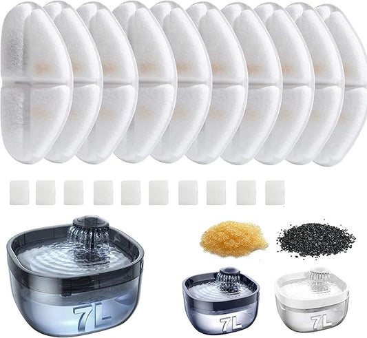 10 Pack Filter Replacement and 10 Pack Pump sponges for FEELNEEDY 7L Dog Water Fountain Pet Water Fountain (FN-W05)