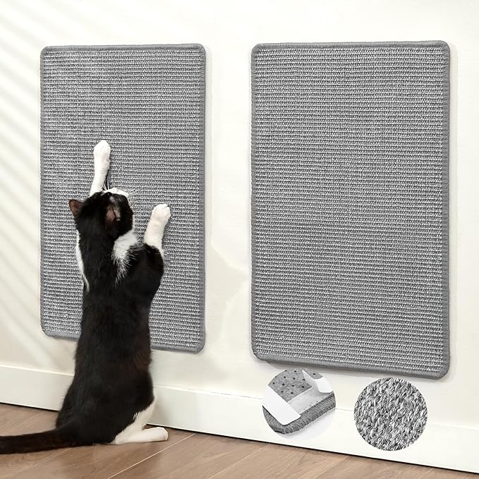 Cat Scratcher Mat,Natural Sisal Cat Scratch Pad with Hook&Loop Tape,Horizontal Floor Kitty Scratching Pads Rug for Indoor,Cat Furniture Protector for Couch&Carpets&Sofas, Medium, Grey, 2 Pack