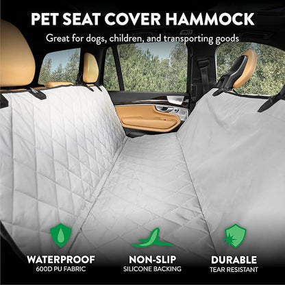 Plush Paws Products Premium Rear Car Seat Protector w/Hammock | Washable & Waterproof Back Seat Dog Cover for Car, Truck, & SUV | Nonslip, Tear Resistant Pet Seat Cover | X-Large Grey