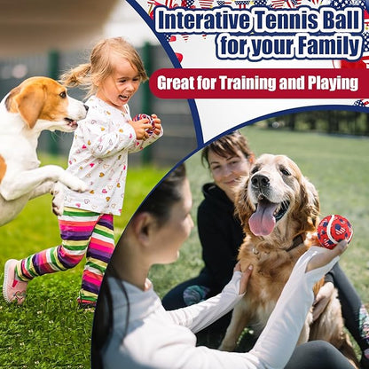 6 Pcs Patriotic Dog Squeaky Tennis Balls 2.5 Inch Interactive Pet Toys Ball 4th of July Independence Veterans Day for Small Medium Large Dog Plush Chew Toys Teeth Cleaning for Cat Training