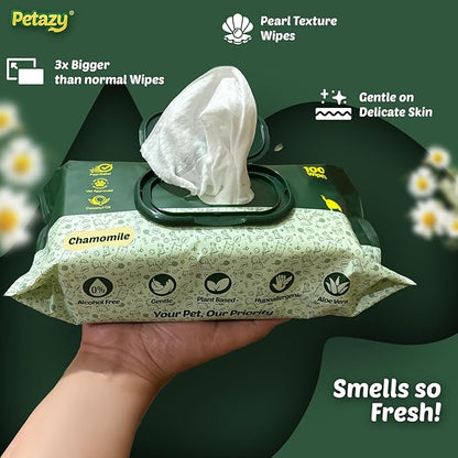 Dog Wipes for Paws and Butt – Hypoallergenic XL Dog Paw Cleaning Pet Wipes for Dogs and Cats, Deodorizing & Grooming for Body, Ears and Face, Chamomile, 400 Count, Includes 4 Grooming Gloves