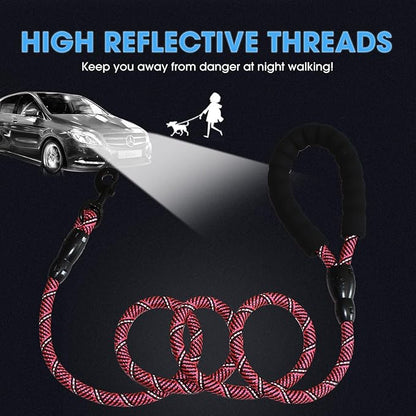 BAAPET 2/4/5/6 FT Dog Leash with Comfortable Padded Handle and Highly Reflective Threads for Small Medium and Large Dogs (5FT-1/2'', Black Pink)