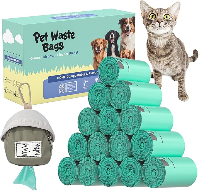 AYOTEE 100% Compostable Dog Poop Bags with Dispenser, 280 Count, Plastic-free, BPI Certified Biodegradable Poop Bags for Dogs & Cats, Easy to Open, 20 Microns Extra Thick & Leakproof Dog Waste Bags