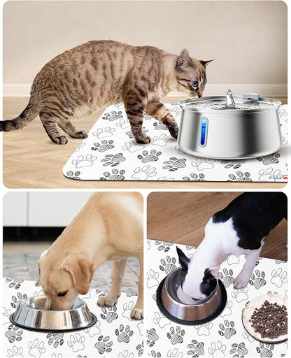 Cat Dog Food Mat, Rapid Water Absorption Dog Mat for Food and Water,100% Waterproof Cat Dog Bowl Mat, 16"x27"-White
