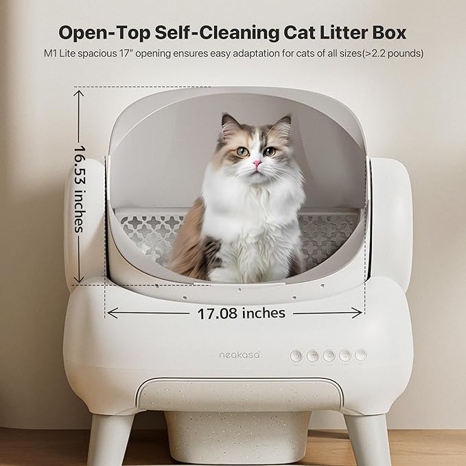 Neakasa M1 Plus Lite Open-Top Self Cleaning Cat Litter Box, Automatic Cat Litter Box with APP Control, Upgraded Safety Protection, Odor Control, Includes 1 Roll Waste Bag