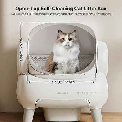 Neakasa M1 Plus Lite Open-Top Self Cleaning Cat Litter Box, Automatic Cat Litter Box with APP Control, Upgraded Safety Protection, Odor Control, Includes 1 Roll Waste Bag