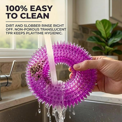 ADUCK Dog Squeaky Chew Toys for Aggressive Chewers, Small Medium Large Dogs Teeth Cleaning Soft Natural Rubber Float Toy for Indoor Outdoor Water Pool, Donut Ring Design 4.92 inch, Crystal Purple