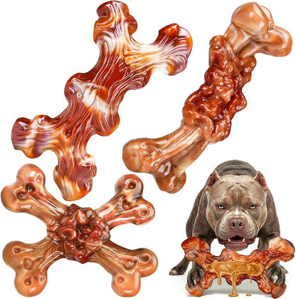 3 Pack Indestructible Dog Toys for Aggressive Chewers, Bacon Flavored Nylon Chew Bones, Tough Durable for Large Dogs 20-90 lbs