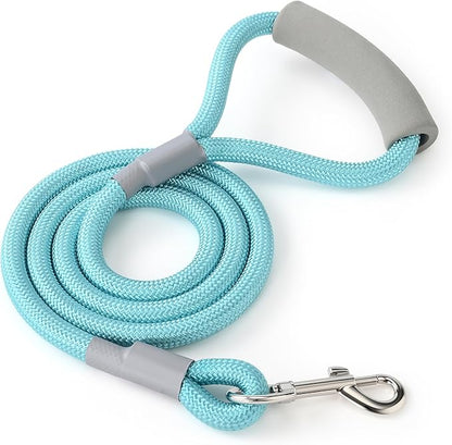 Mile High Life Dog Leash, with Comfortable Padded Handle, Turquoise Nylon Rope Leash with Steel Tips, Heavy Duty 6 Feet Pet Leashes (Turquoise,72 Inches)