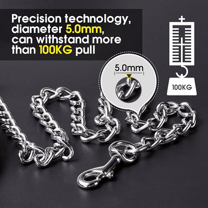 CtopoGo Premium Chain Heavy Duty Dog Leash - Soft Padded Leather Handle Lead - Perfect Basic Leashes Specifically Designed for Over 30KG Large Size Pets Walking (4 ft. x 5.0 mm (60-200 lbs.))