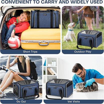 Premium Pet Carrier – Dog & Cat Travel Bag, Airline Approved, Soft-Sided Design for Small to Large Pets, TSA Compliant, Expandable & Collapsible (Blue)