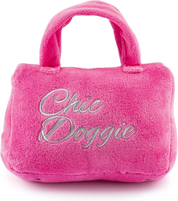 Haute Diggity Dog Barkin Bag with Scarf, Plush Designer Dog Toys with Interactive Squeaker, Stimulating Pet Enrichment, Machine-Washable & Safe Materials for All Breeds, Size Large