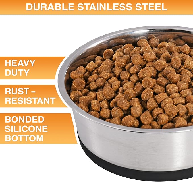 Neater Pet Brands Stainless Steel Dog Bowls with Non-Slip Rubber Bottom – 3 Cup (24 oz), Black - Set of 2 Heavy Duty Metal Dog Bowls, Dishwasher Safe, Food or Water Bowl, Ideal for Small & Medium Dogs