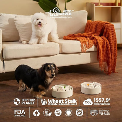 Puzzle Feeder Slow Feeder Dog Bowls, Dishwasher Safe Puppy Food Bowl, Dog Bowls for Small and Medium Dogs Less Anxiety,4 Modes,3 Detachable Parts, Adjustable Slow Feeding Speeds