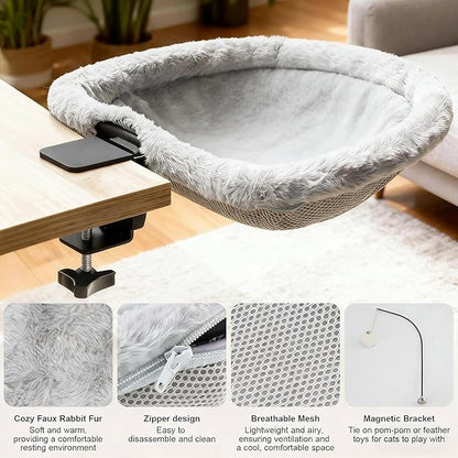 Cat Hammock Perch - Secure Clamp Desktop Lounger, Kitten Hanging Bed, Pet Table Hammock, Indoor Cat Resting Accessory Softs Material | Hammocks Perch for Bedroom Living Room Offices Home Play Table U
