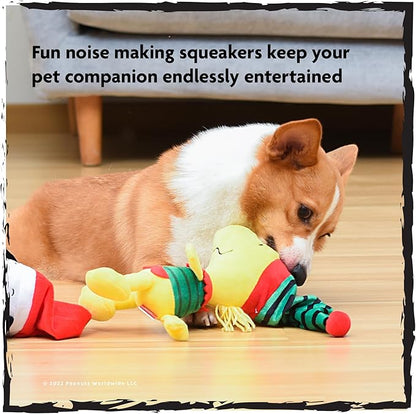 Peanuts for Pets 9 Inch Holiday Snoopy & Woodstock Big Head Plush Dog Toys with Squeaker | 2 Piece Squeaky Dog Toy Set, Santa Snoopy & Elf Woodstock Stuffed Plush Dog Toys