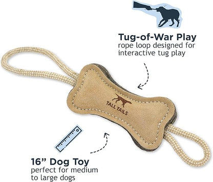 Tall Tails Dog Natural Leather Bone Rope Tug Toy for Dogs, 16 Inches