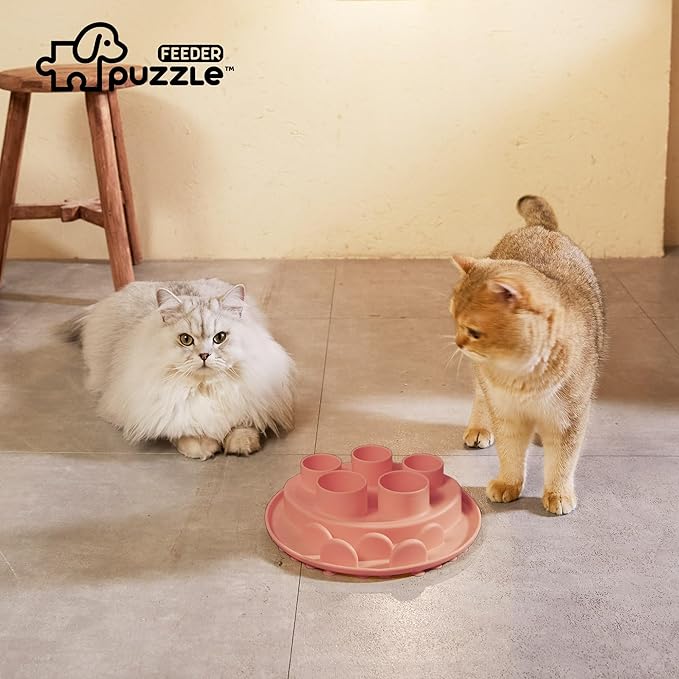 Puzzle Feeder Mat, Slow Feeder for Good Cat Eating Habits, Interactive Cat Toys, Pink