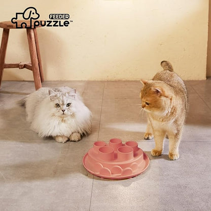 Puzzle Feeder Mat, Slow Feeder for Good Cat Eating Habits, Interactive Cat Toys, Pink