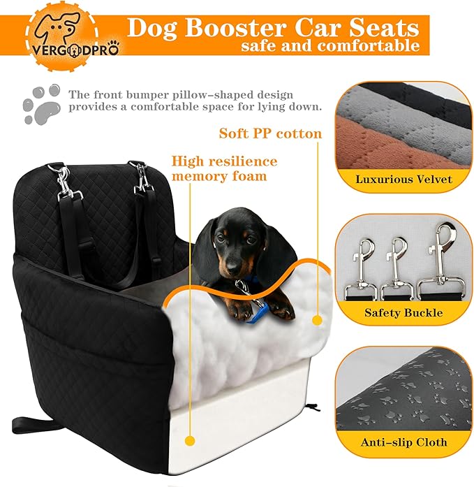 Dog Booster Car Seat for Medium/Small Sized Dogs,Memory Foam and Ultra Soft Fabric Car Pet Bed,Portable Travel Safety and Comfortable Dog Carseat with Washable Removable Cover,Thick Cushion（M-Black）
