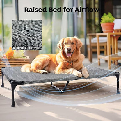 Veehoo Cooling Elevated Dog Bed Add Removable Waterproof Bolster Cushion Mat, Raised Pet Cot with Breathable Teslin Mesh, No-Slip Feet, Dog Sofa Bed for Indoor Outdoor, XXLarge, Black Silver