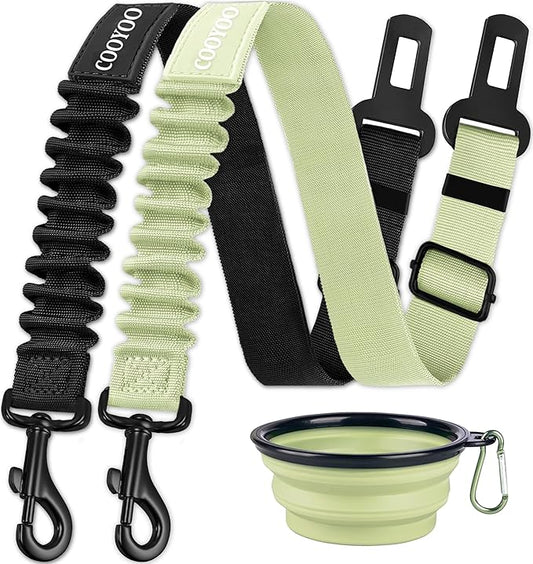 COOYOO Dog Seat Belt,3 Piece Set Retractable Dog Car Adjustable Seatbelts for Vehicle Nylon Pet Safety Heavy Duty & Elastic & Durable Car Harness for Dogs