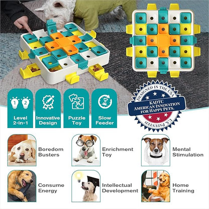 KADTC Large Size Dog Puzzle Toy, 2 Levels of Step-by-Step Challenge, 4 Ways to Play for Dogs Beginner to Advanced Mental Stimulation Toys, U.S. Brand