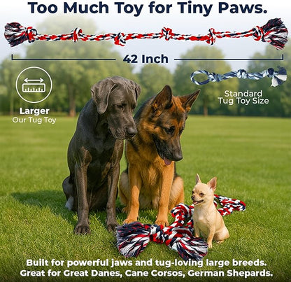 Giant Dog Rope Toys for Extra Large Dogs 2 Pack - 42 Inch, 6 Knot Tough Rope Chew Toys for Large Dogs - Benefits Non-Profit Animal Rescue - Indestructible Dog Toy for Aggressive Chewers (Red)