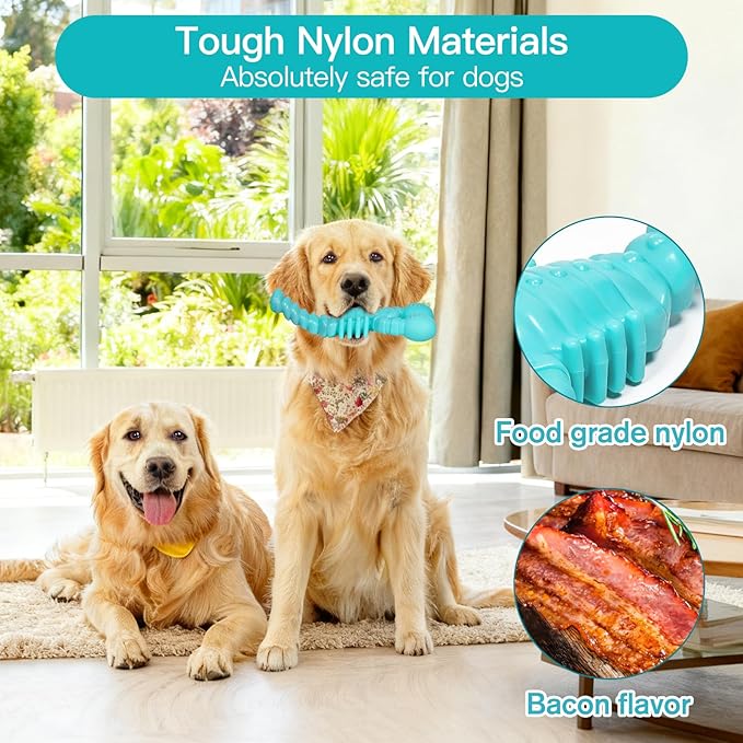 Dog Toys for Aggressive Chewers, Indestructible Tough Dog Chew Toys for Medium Large Breeds, Bacon Flavor to Keep Them Busy