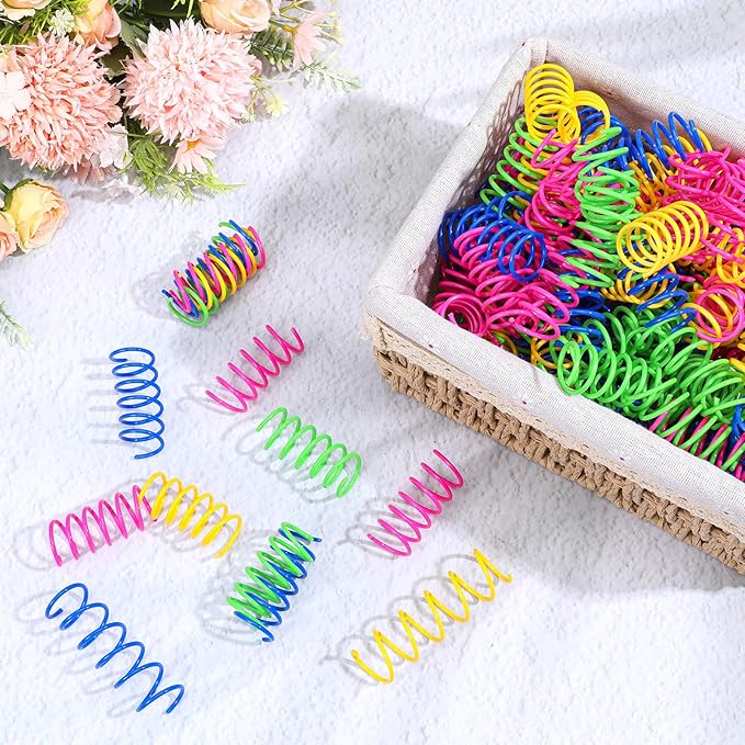 300 Pcs Cat Spring Toys, 4 Colors Plastic Spiral Interactive Coils for Indoor Cats, Swatting Biting Hunting Play for Kittens