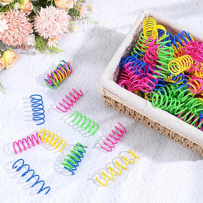 300 Pcs Cat Spring Toys, 4 Colors Plastic Spiral Interactive Coils for Indoor Cats, Swatting Biting Hunting Play for Kittens