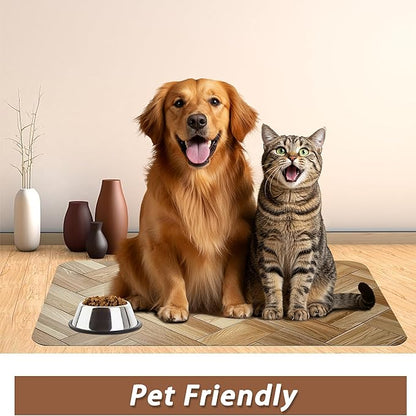 Vintage Wooden Dog Cat Food Mat,Boho Absorbent Pet Feeding Mat for Food and Water,Non-Slip Dog Bowl Mats Floor Protector 16"x24"