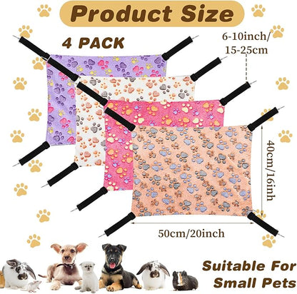 4 Pcs Cat Hammock for Cage Hanging Soft Pet Hammock Bed with Adjustable Straps and Metal Hooks Double Sided Hanging Bed for Large & Small Cats Ferret Puppy Rabbits