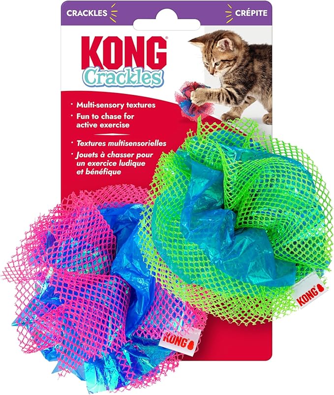 KONG Crackles Cat Toy – Crinkle Sounds, with Catnip, and Treat-Hiding Fun (Fluff Balls)
