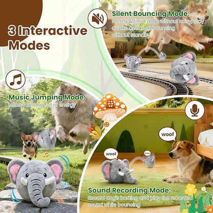 Interactive Dog Toys, Self Moving Dog Toy to Keep Them Busy, Rechargeable Vibrating Dogs Toy/Squeaky Bouncing Ball for Small Medium Large Dogs with Jumping Music Talking Mode (Elephant)