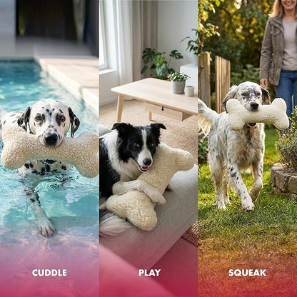 Pet Lou 16 Inch Fleece Bone Dog Toy, Durable Plush Chew Toy with Multi-Squeakers & Grunts, Interactive Chew Toy for All Dog Breeds