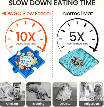 HowGo Puzzle Slow Feeder Lick Mat for Dogs, 38+ Suction Cups | Non-Slip Heavy Duty Maze Enrichment Bowl BPA-Free Silicone | Reduce Boredom Anxiety Free Combination (1PC, Blue)