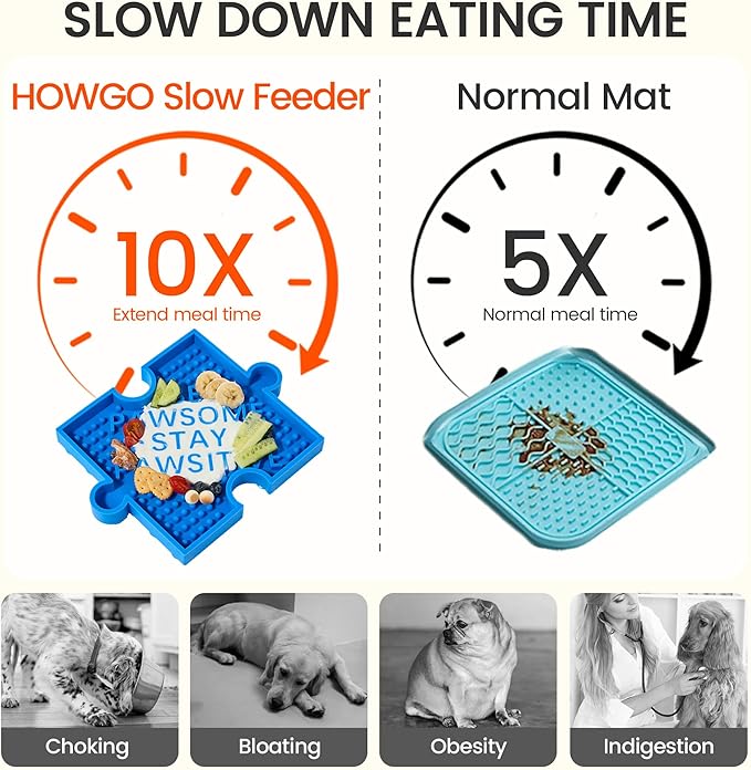 HowGo Puzzle Slow Feeder Lick Mat for Dogs, 38+ Suction Cups|Non-Slip Heavy Duty Maze Enrichment Bowl BPA-Free Silicone|Reduce Boredom Anxiety Free Combination (2PCs, Blue&Red)