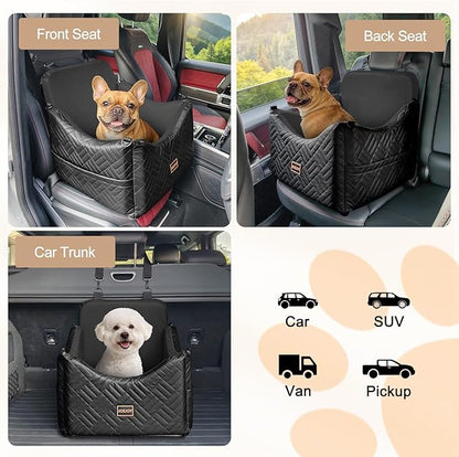 JOEJOY Dog Car Seats for Small Medium Dogs Under 35lbs, Waterproof PU Leather Dog Booster Seat with Detachable Cover, Thickened Memory Foam Pet Car Seat with Safety Belt and Storage Pockets