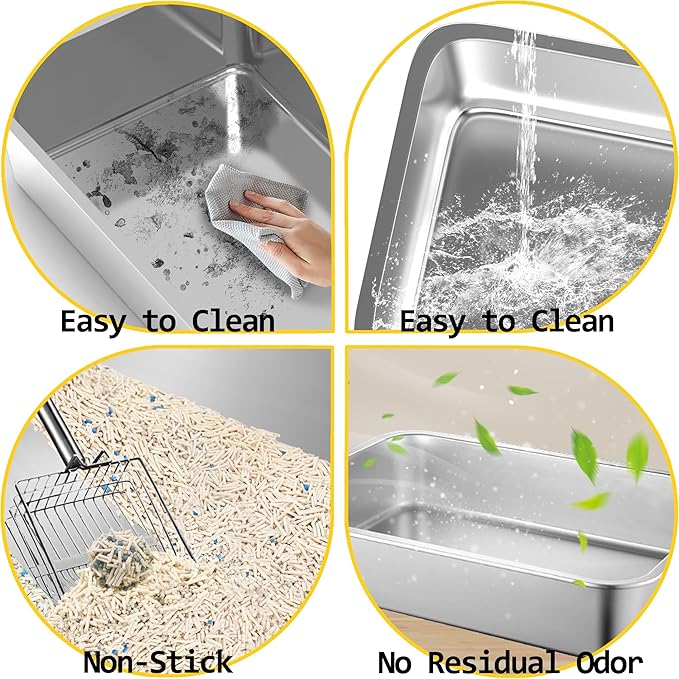 2 Pack Stainless Steel Cat Litter Box, 19.7"×13.8"×6" Metal Litter Pan, Big Litter Box for Multiple Cats, Easy Cleaning