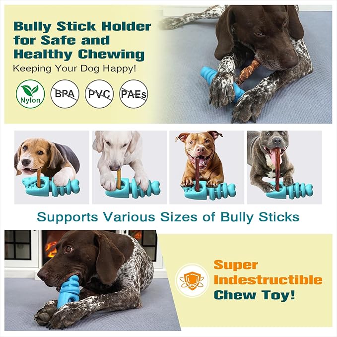 KADTC 2 in 1 Extra-Large Size Durable Dog Bully Stick Holder and Indestructible Fish Bone Chew Toy for Medium/Large Aggressive Chewers Breed Dogs