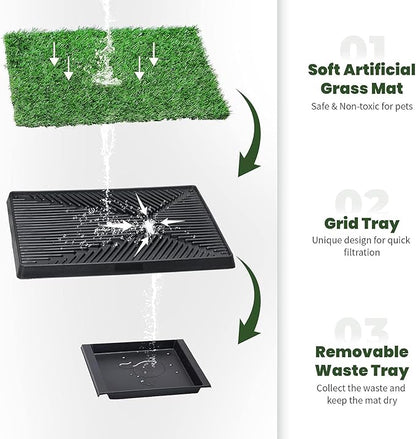 Dog Grass Pad With Tray, 25" x 20" Potty for Puppy Training, Reusable Artificial Pee Pad, Indoor/Outdoor Pet Toilet Loo, 3-Layer System