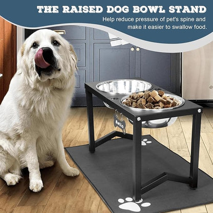Elevated Dog Bowls, Metal Raised Dog Bowl Stand with 2 Thick 111oz Capacity Stainless Steel Food Bowls & Non-Slip Mat - 14" Tall for Large/Extra Large Breeds