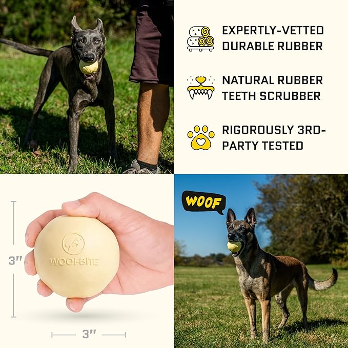 Virtually Indestructible Dog Ball - Lifetime Replacement - Tough Durable Chew Toy for Aggressive Chewers - Safe Non-Toxic Natural Rubber - Chew & Fetch - Med/Large Breed, 3"- Butter Scent
