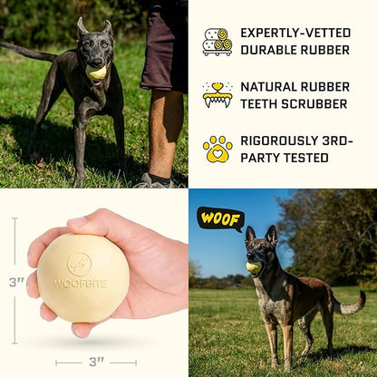 Virtually Indestructible Dog Ball - Lifetime Replacement - Tough Durable Chew Toy for Aggressive Chewers - Safe Non-Toxic Natural Rubber - Chew & Fetch - Med/Large Breed, 3"- Butter Scent